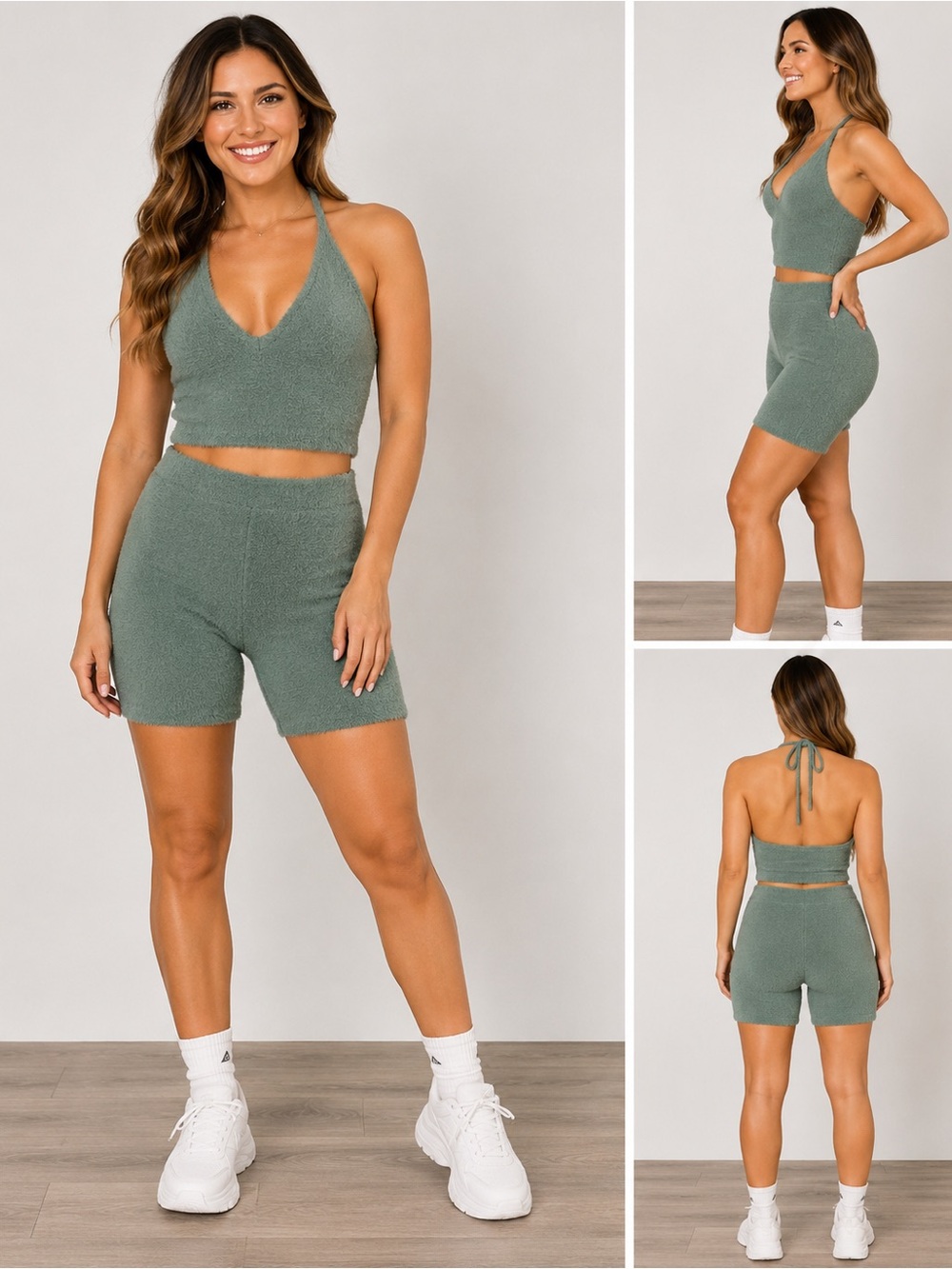 Gymshark Whitney Simmons Fuzzy Halter & Shorts Set M